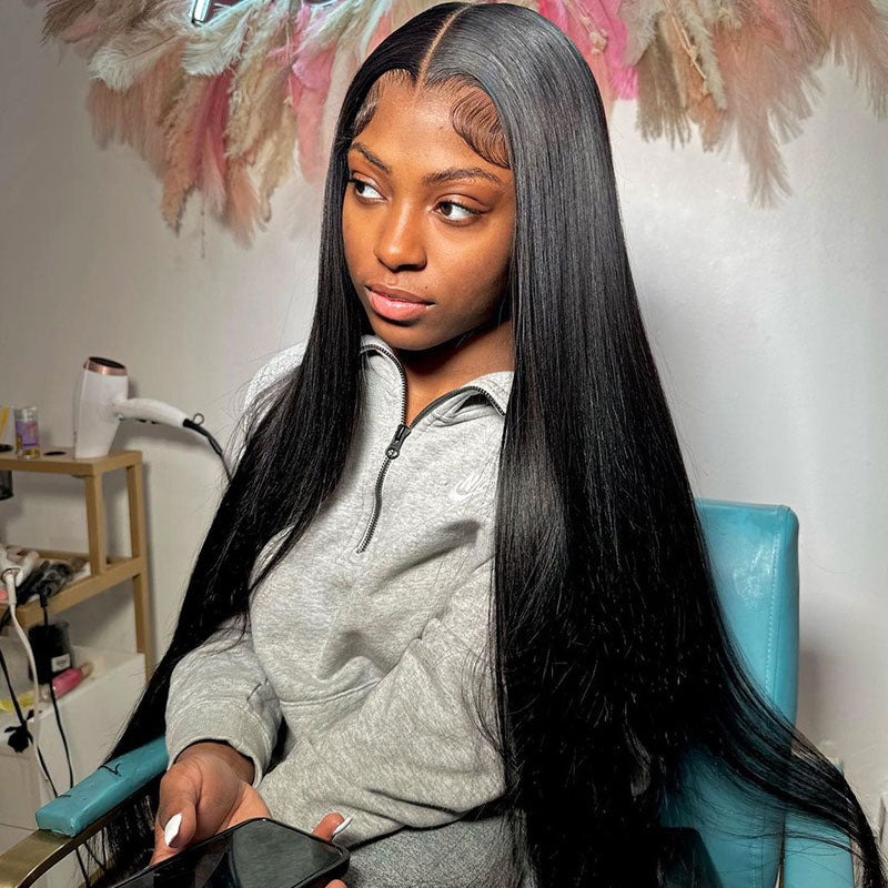 Straight Hair 4x4 Lace Closure Glueless Natural Black Human Hair Wigs