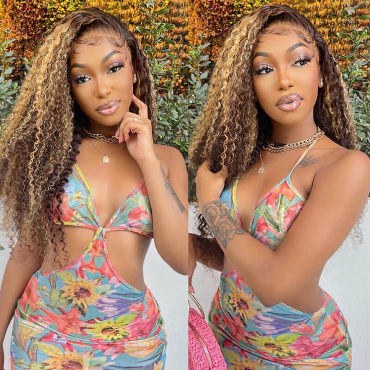 13x4 Lace Pre-Cut Highlight Piano Colored Jerry Curly Upgrade Lace Front Glueless Human Hair Wigs