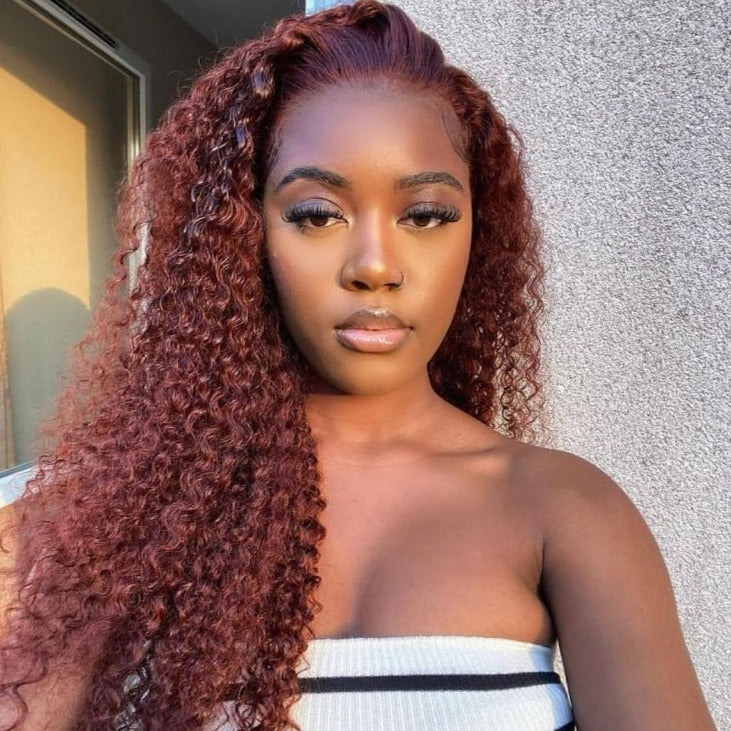 13x4 Lace Jerry Curly Auburn Reddish Color Wig Copper