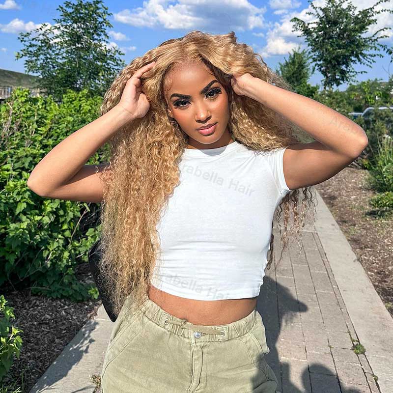 Arabella 13x4 Frontal Lace Light Brown Wig Water Wave Wig Invisible Knots Realistic Hairline