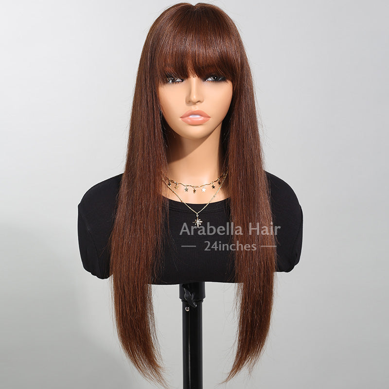3x2 Lace Chestnut Dark Brown Color Wig Straight With Bangs