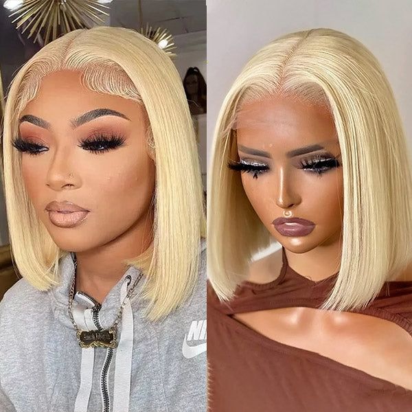 613 Blonde Bob Wig 4x4/13x4 Lace Frontal Human Hair Can dye to Red/Pink/Blue/Grey Color Wigs