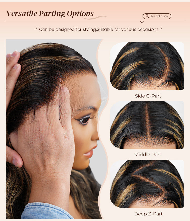 Parting Options of Gold Highlight Wig