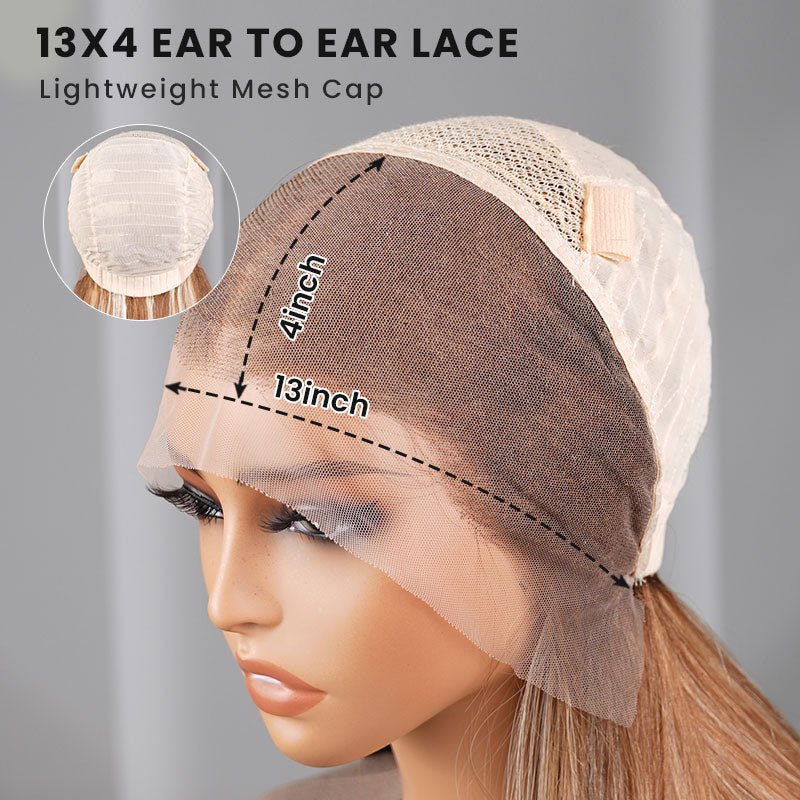 Arabella 6x5 Invisible Knots & 13x4 Frontal Lace Blonde Khaki Highlight Straight Wig Invisible Knots Realistic Hairline