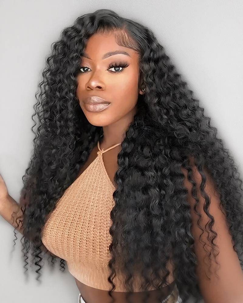 Arabella 13x6 Frontal Lace Deep Wave Wig Invisible Knots Natural Black Realistic Hairline