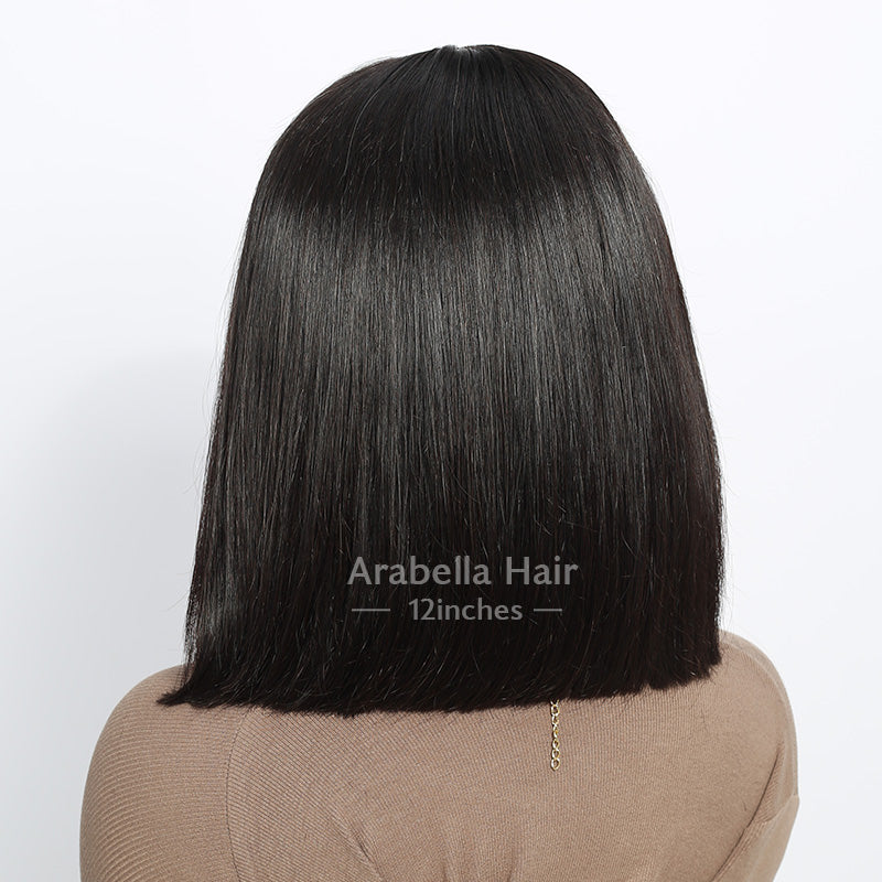 Double Drown 6-Inch Deep Pre-Cut Glueless Lace Straight Bob Wig Wear&Go Pre-plucked 3D Cap Mini Knots Natural Black Virgin Human Hair Wig