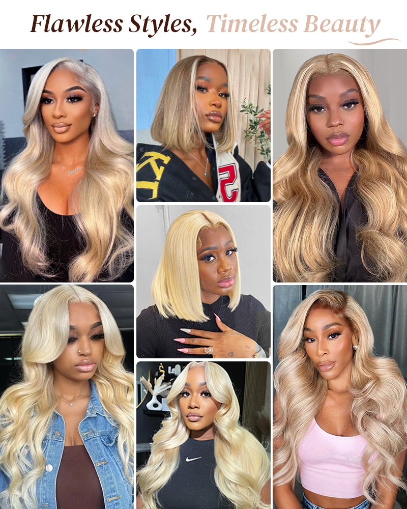 Arabella 13x4 Frontal Lace & 6x5 Invisible Knots Glueless 613 Blonde Body Wave Wig Invisible Knots Realistic Hairline