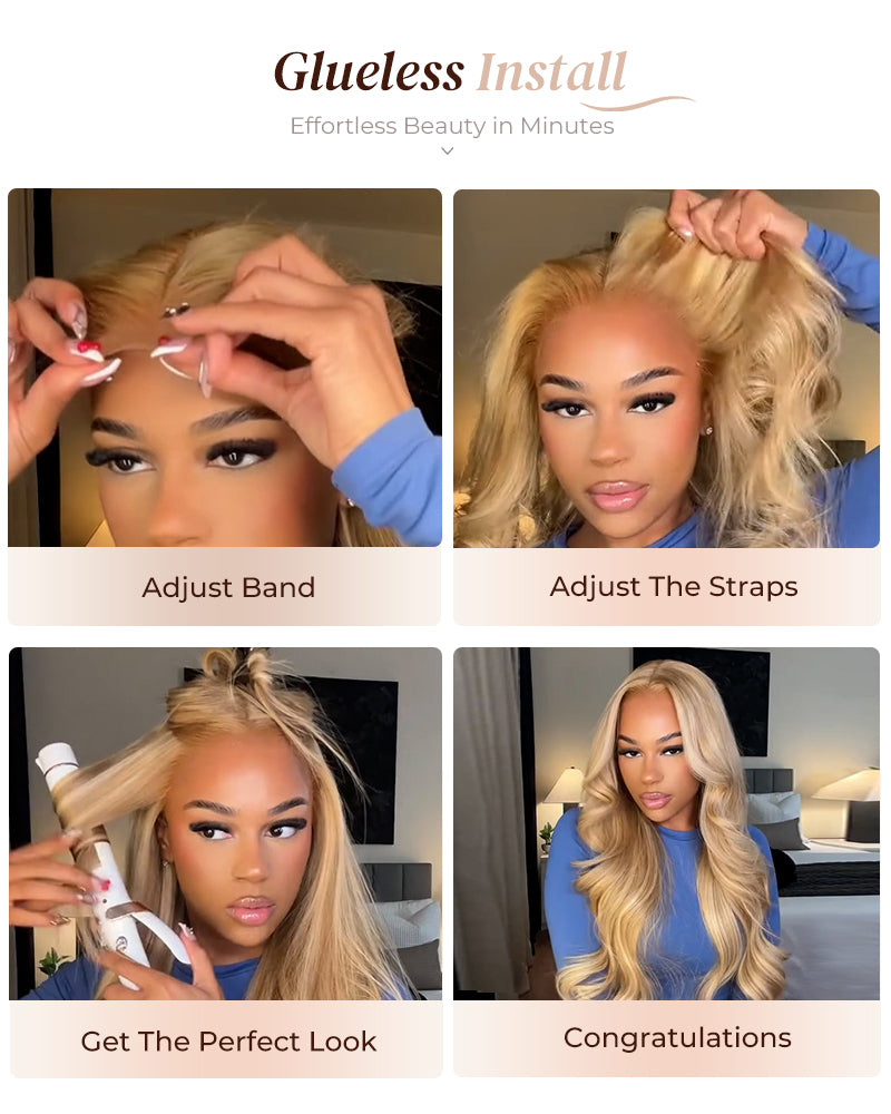 Arabella 6x5 Invisible Knots & 13x4 Frontal Lace Blonde Khaki Highlight Straight Wig Invisible Knots Realistic Hairline