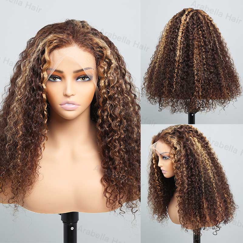 13x4 Lace Pre-Cut Highlight Piano Colored Jerry Curly Upgrade Lace Front Glueless Human Hair Wigs
