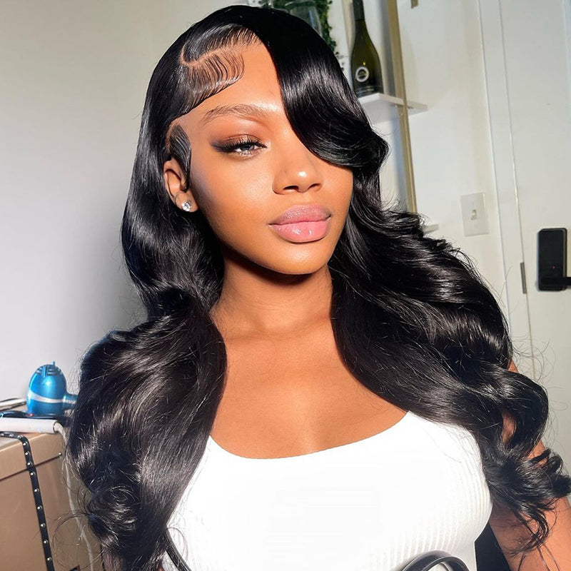 Human hair wig 360 Full Lace Frontal High Density Body Wave Free Part Frontal Human Hair Wigs With Baby Hair Breathable Natual Black - arabellahair.com