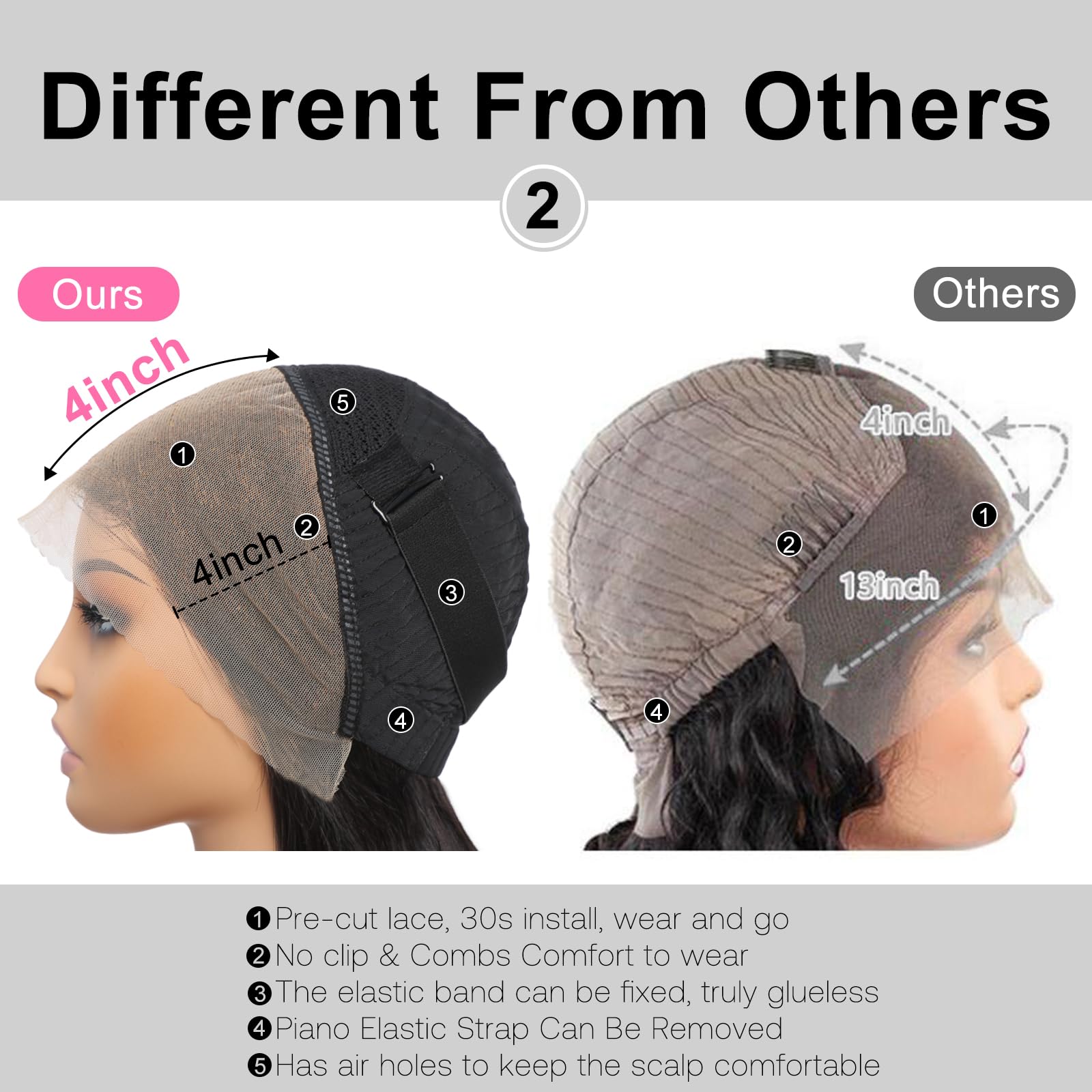 Pre-Cut 13x4 Glueless Lace Front Yaki Straight Wear&Go Upgrade HD Lace Natural Black Human Hair Wig Beginner-Friendly