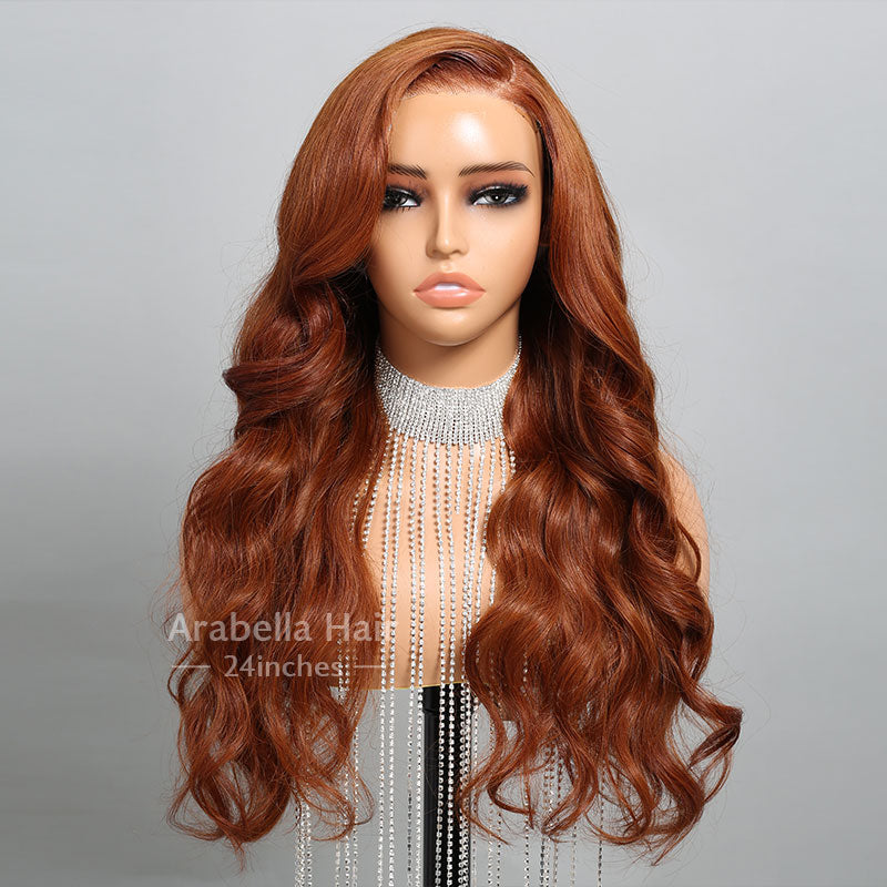6x5 Pre-Cut Lace Dark Ginger Brown Colored C Part Wear&Go Glueless Loose Body Wave Human Hair Wigs