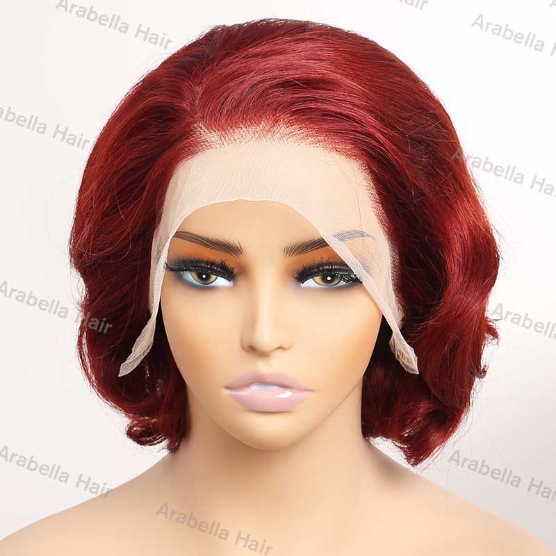 Red Colored Short Bob Wave Style 13x4 Lace Frontal Human Hair Wigs