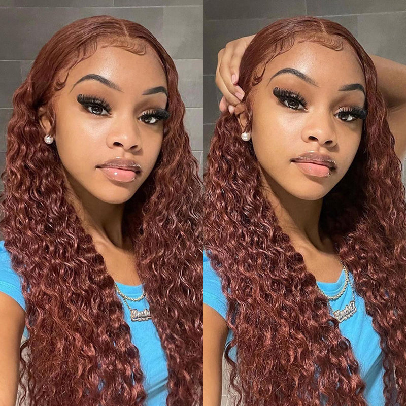 Human hair wig Jerry Curly Auburn Reddish Color Wig Copper