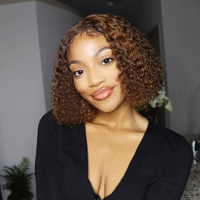 Highlight Deep Curly Bob Wig 4/27 Ombre Honey Blonde Piano Highlights Color Wig Bouncy Curly Transparent Lace Front Human Hair Wigs - arabellahair.com
