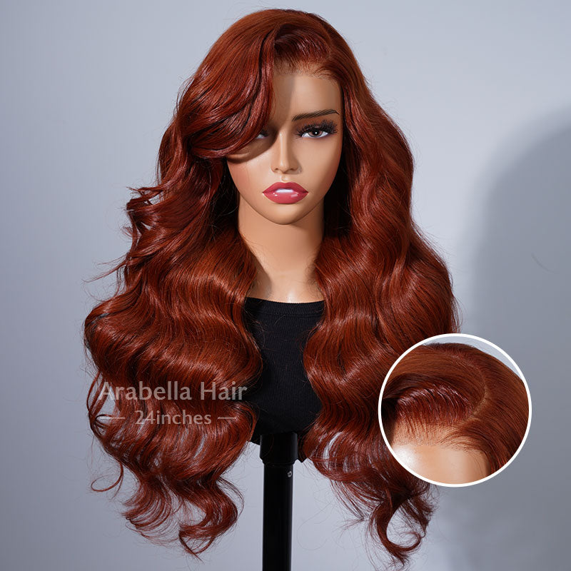 6x5 Pre-Cut Lace Dark Ginger Brown Colored C Part Wear&Go Glueless Loose Body Wave Human Hair Wigs