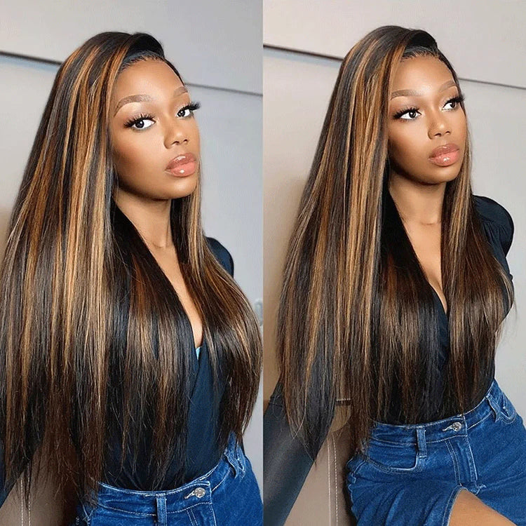 Arabella 【30" Super Sale】 Minimalist Color Series 13x4 Lace Front Pre-Bleached Knots Blonde and Brown Highlight Colored Body Wave/Straight Human Hair Wig