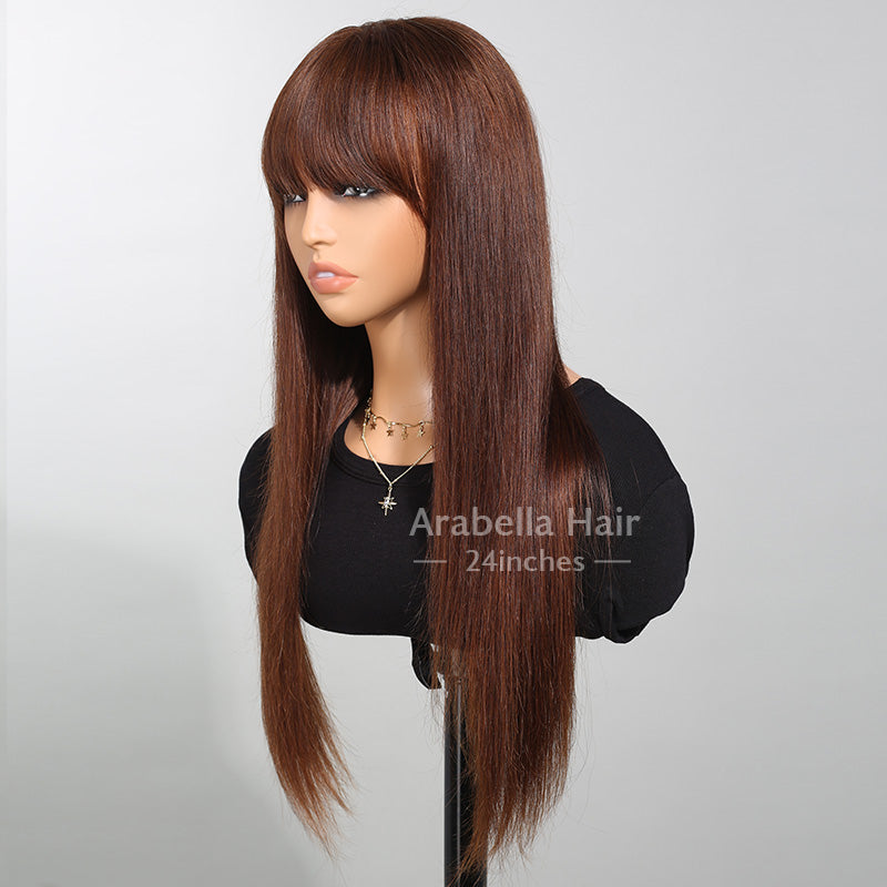 3x2 Lace Chestnut Dark Brown Color Wig Straight With Bangs
