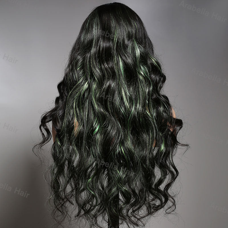 Green Highlights Body Wave HD Lace 13x4 Transparent Lace 180% Density Color Wigs Free Part