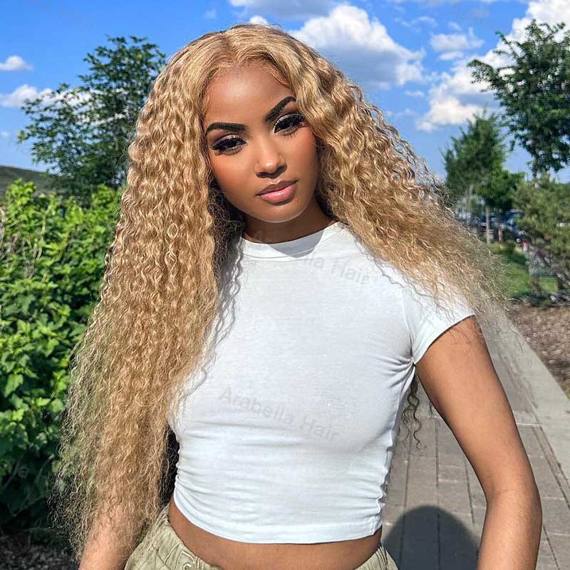 Arabella 13x4 Frontal Lace Light Brown Wig Water Wave Wig Invisible Knots Realistic Hairline