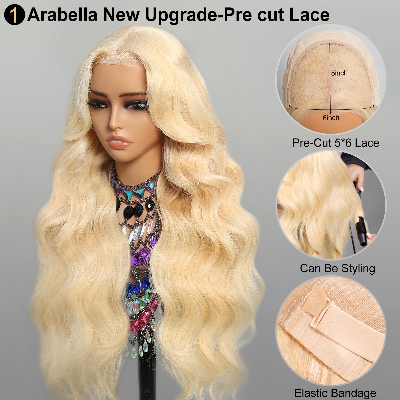 {SALE}:HD Lace 613 Blonde Glueless 6x5 Closure Wigs Straight Human Hair Straight Style Lace Frontal Wig