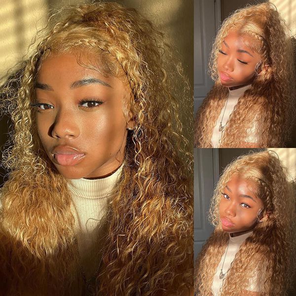 Arabella 13x4 Frontal Lace Light Brown Wig Water Wave Wig Invisible Knots Realistic Hairline