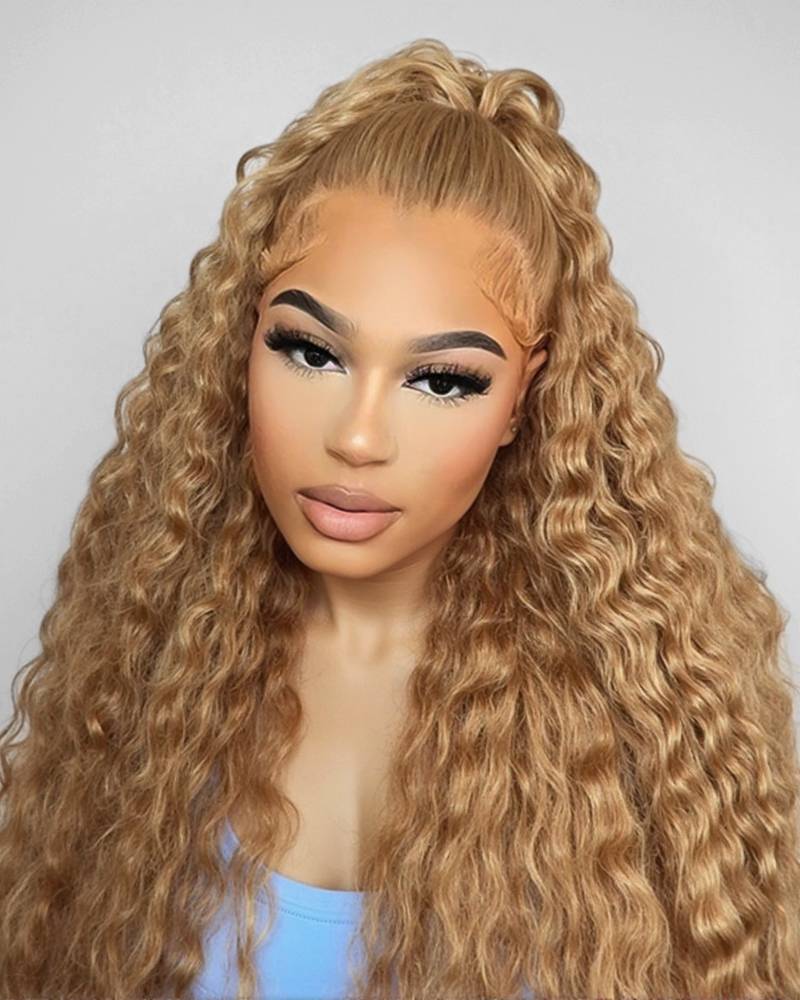 Arabella 13x4 Frontal Lace Light Brown Wig Water Wave Wig Invisible Knots Realistic Hairline