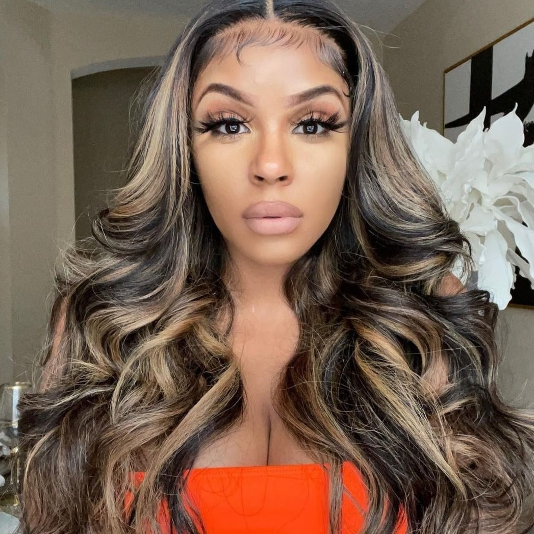 Human hair wig Balayage 5*5 HD Lace Front Straight Wig Highlights Transparent Human Hair Wigs 250% Density - arabellahair.com