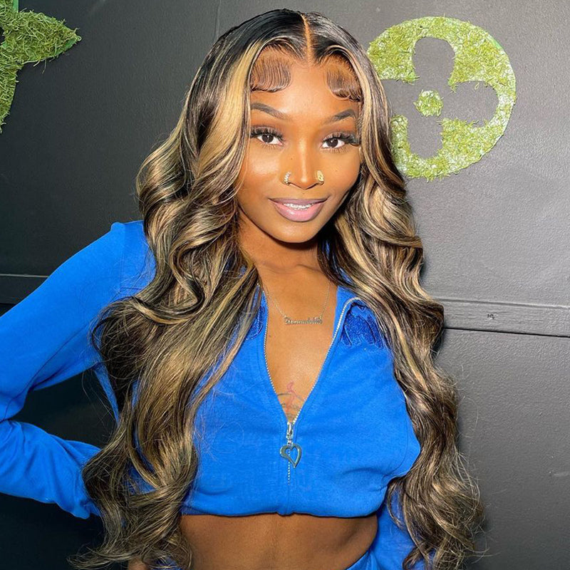Human hair wig Balayage Highlight Colored HD Transaparent 13x4 Lace Frontal Wigs Body Wave Human Hair Wigs Free Part - arabellahair.com