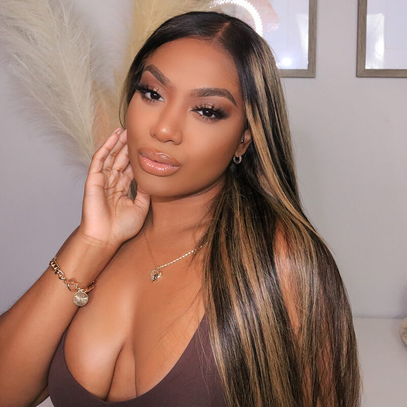 Human hair wig 13*4 Lace Front Wig Straight Balayage Highlight Hair Cololor HD Transparent Lace Wig - arabellahair.com