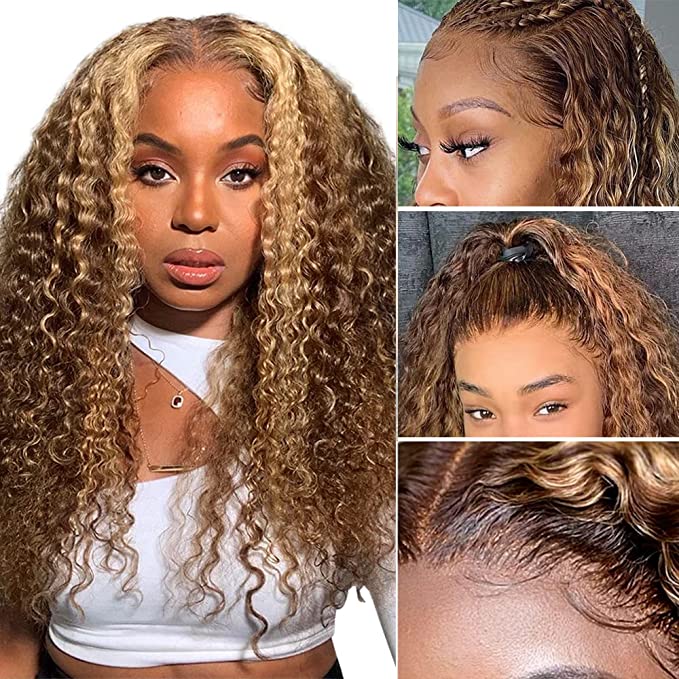 30" Deep Wave Wig Honey Blonde Piano Highlights Color 13*4/13*6 Lace Front 180%/250% Density Human Hair Wigs Free Part - arabellahair.com
