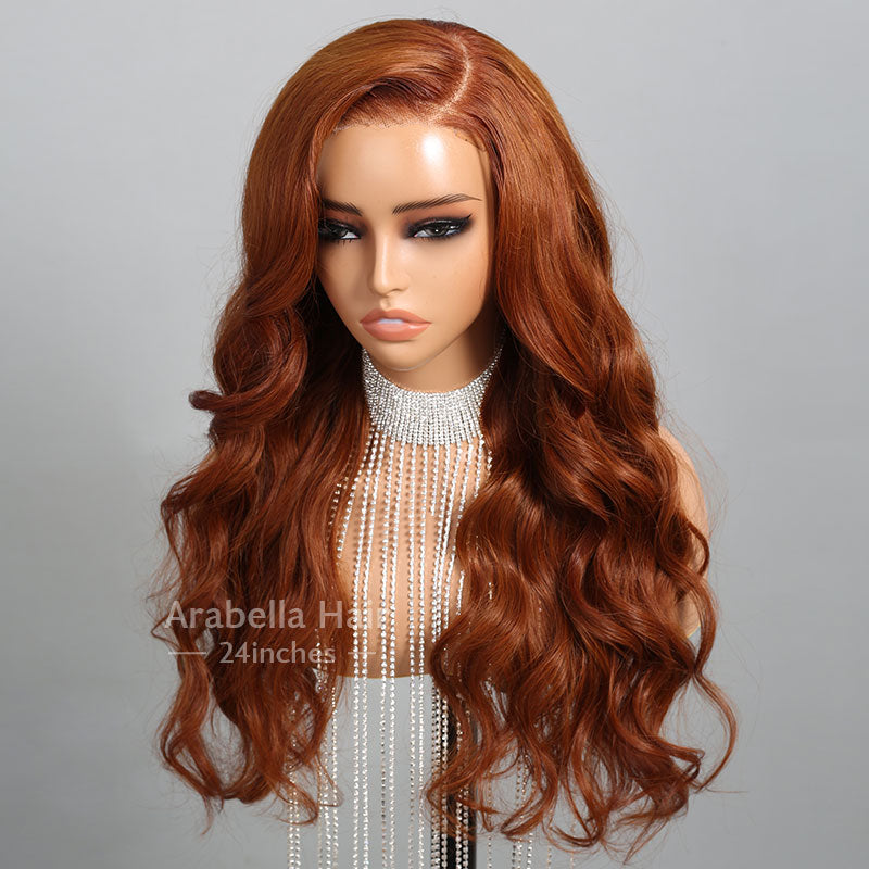 6x5 Pre-Cut Lace Dark Ginger Brown Colored C Part Wear&Go Glueless Loose Body Wave Human Hair Wigs
