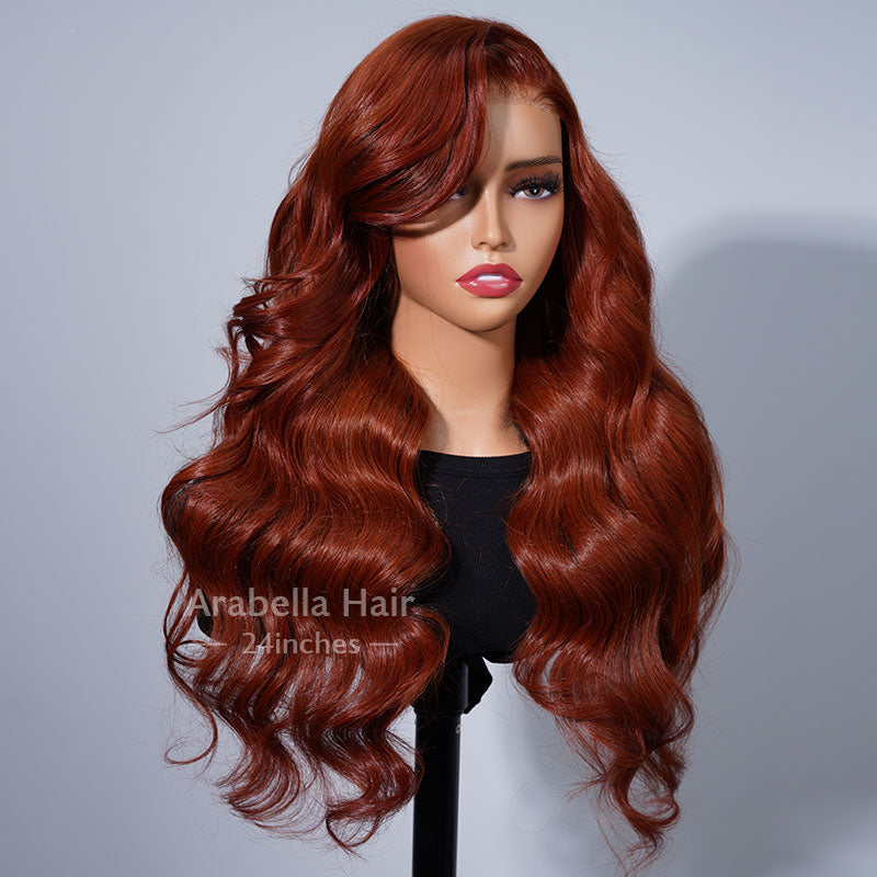 6x5 Pre-Cut Lace Dark Ginger Brown Colored C Part Wear&Go Glueless Loose Body Wave Human Hair Wigs