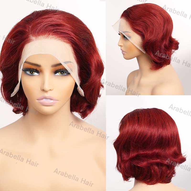 Red Colored Short Bob Wave Style 13x4 Lace Frontal Human Hair Wigs