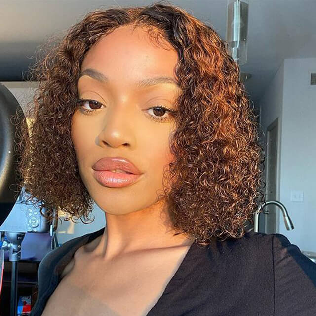 Highlight Deep Curly Bob Wig 4/27 Ombre Honey Blonde Piano Highlights Color Wig Bouncy Curly Transparent Lace Front Human Hair Wigs - arabellahair.com