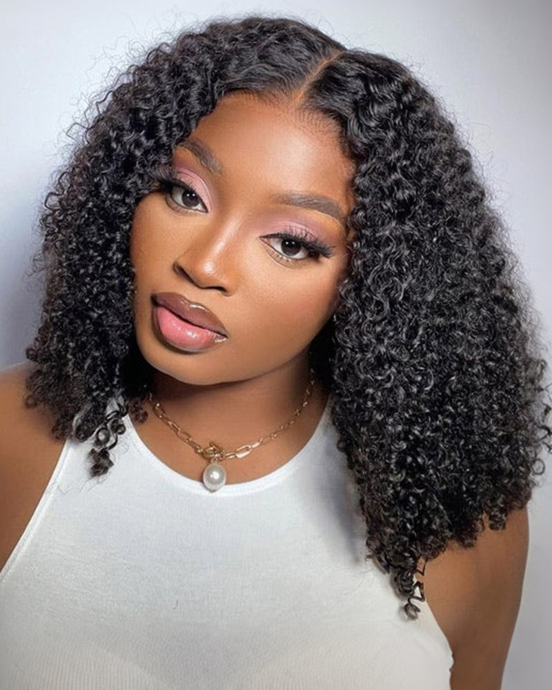 Arabella $69 Final Deal Price 12 Inch 6x5 Glueless Lace Balayage Highights/Natural Black/Auburn Highlights On Black Straight/Deep Curly Bob Wig