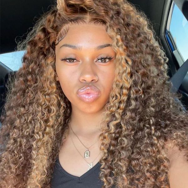 13x4 Lace Pre-Cut Highlight Piano Colored Jerry Curly Upgrade Lace Front Glueless Human Hair Wigs