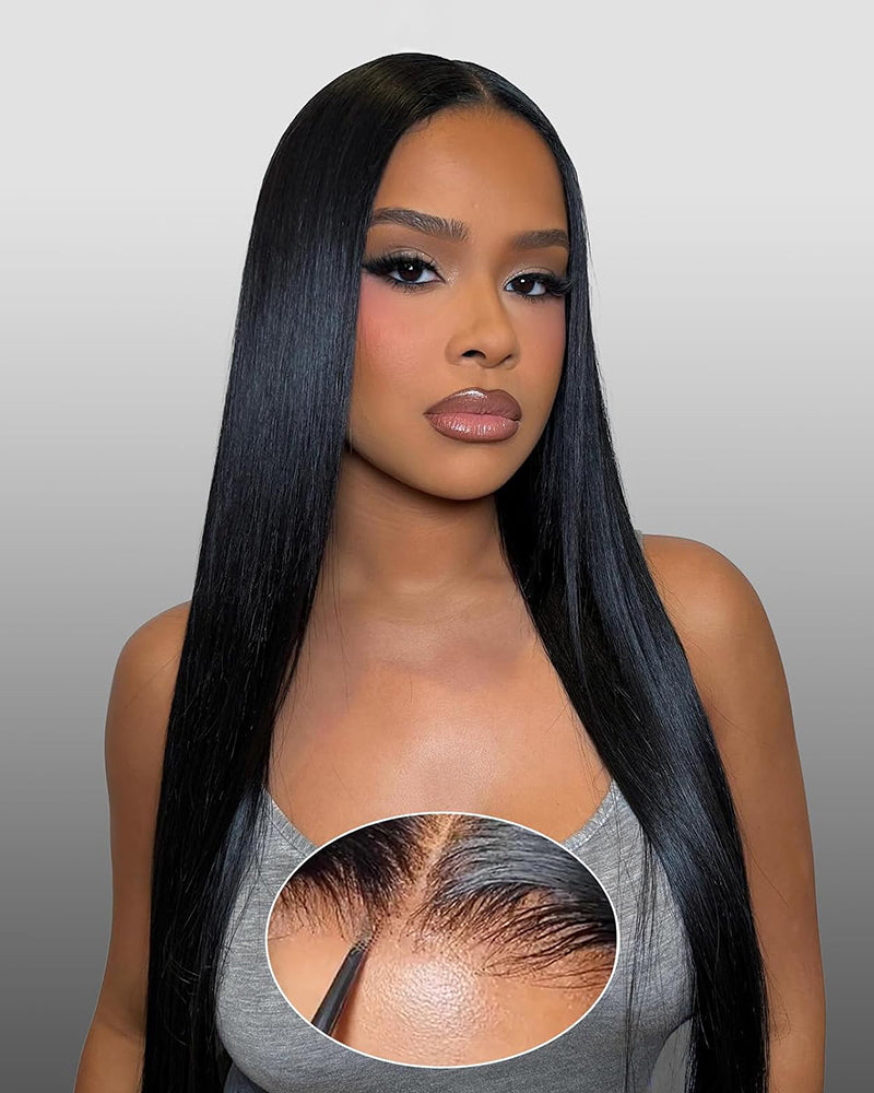 Arabella 【30" Super Sale】 6x5 invisible knots Glueless Natural Black Body Wave/Silky Straight Wig Pre-cut Lace