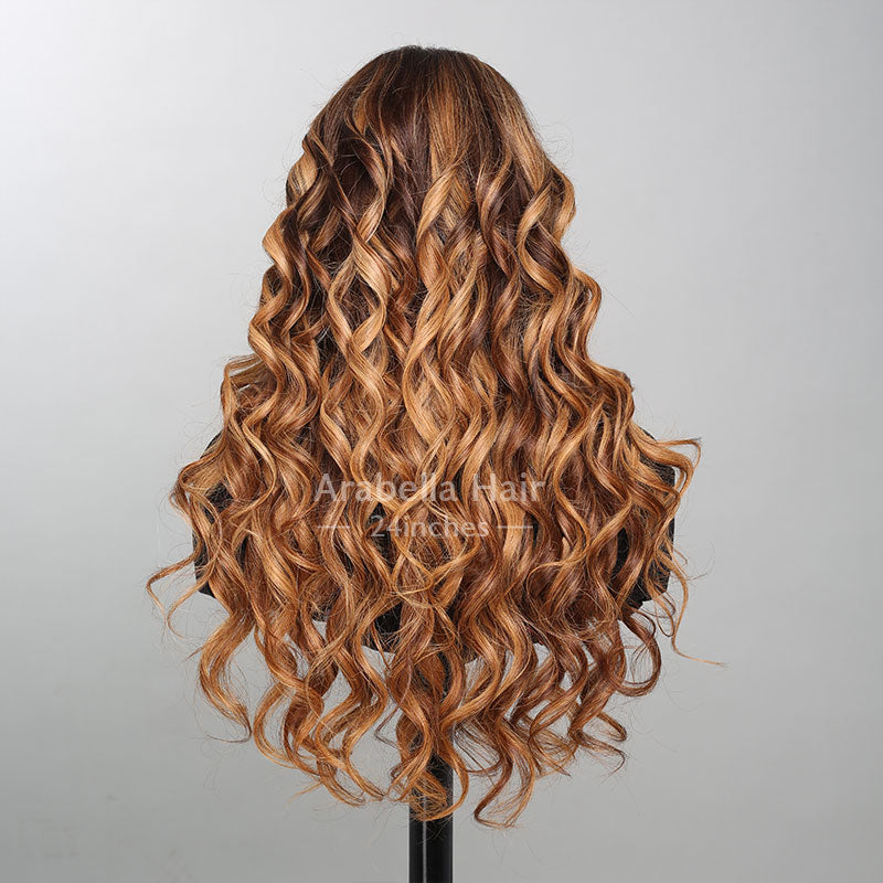 Glueless 6x5 Lace Front Cashew Color Wig Pre-Bleached Knots Wavy Protective Style Human Hair Wigs