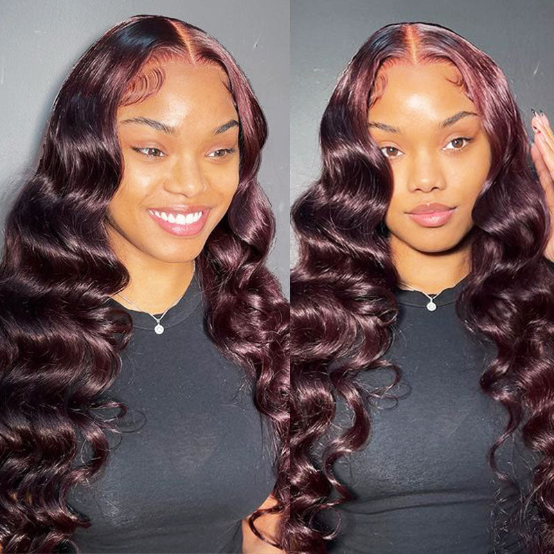 {SALE}:New Arrival Dark Purple Plum Color Wigs Body Wave 13x4 Transparent Lace Human Hair Wigs