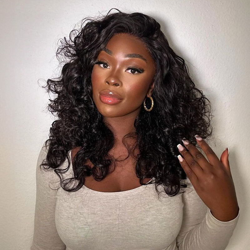 Pre-Cut 13x4 Upgrade Lace Front Natural Black Human Hair Wig Free Part Body Wave/Curly