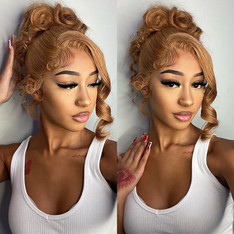 000Light Brown Colored Body Wave 13x4 Lace Front Human Hair Wigs Free Part