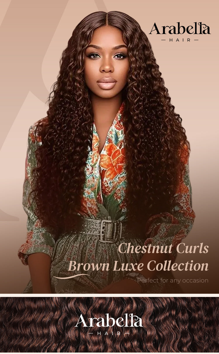 Model Wearing Chestnut Curls Human Hair Wig