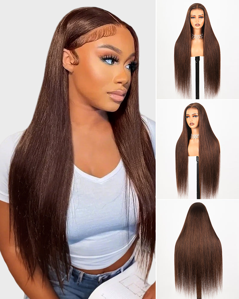 Arabella 13x4 Frontal Lace Chocolate Brown Straight Wig Pre-cut Lace Realistic Hairline