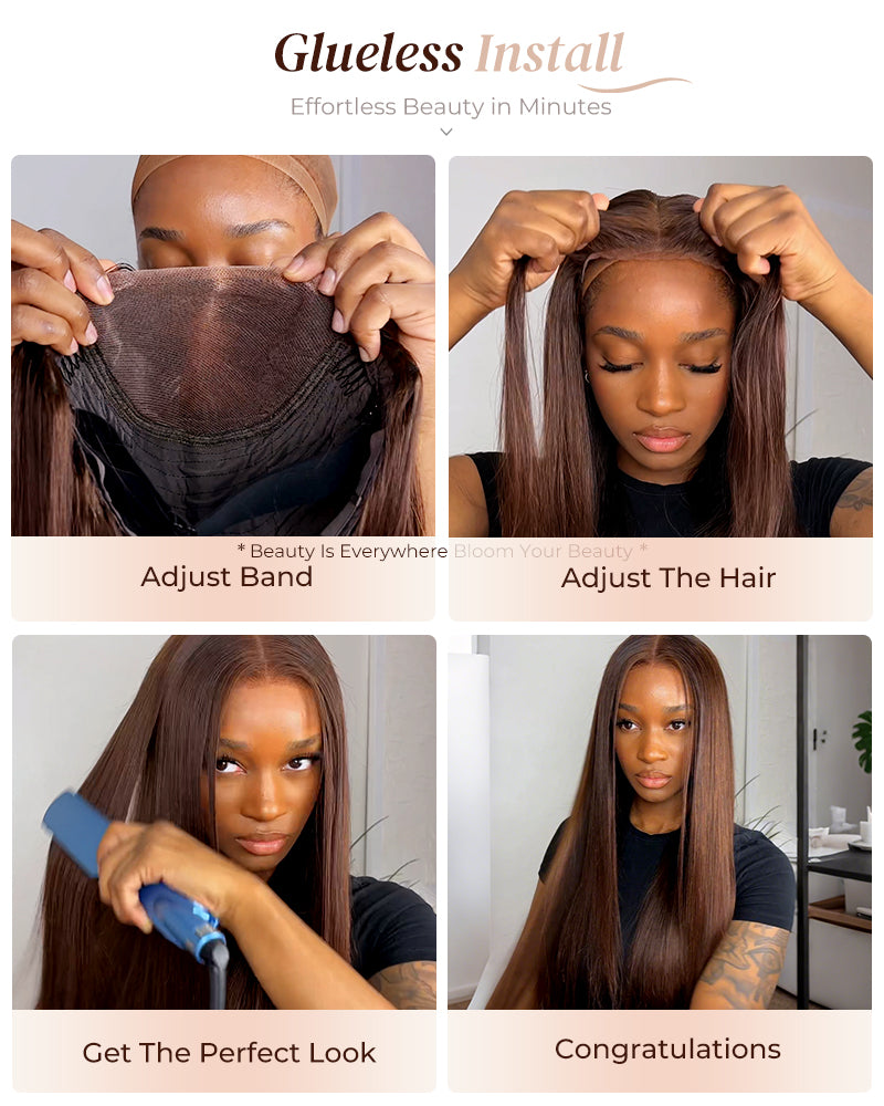 Arabella 6x5 invisible knots Glueless Chocolate Brown Wig Loose Body Wave Wig Pre-cut Lace Beginner Friendly