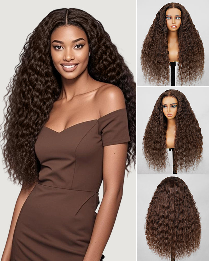 Chestnut Dark Brown Bohemian Natural Curl Pre-Cut 6x5 Lace Glueless Human Hair Wig Middle Part
