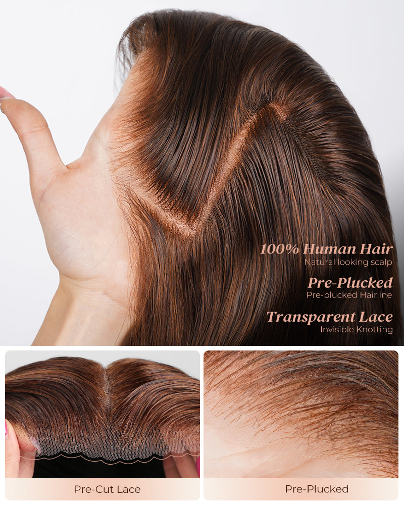 Chestnut Dark Brown Bohemian Natural Curl Pre-Cut 6x5 Lace Glueless Human Hair Wig Middle Part