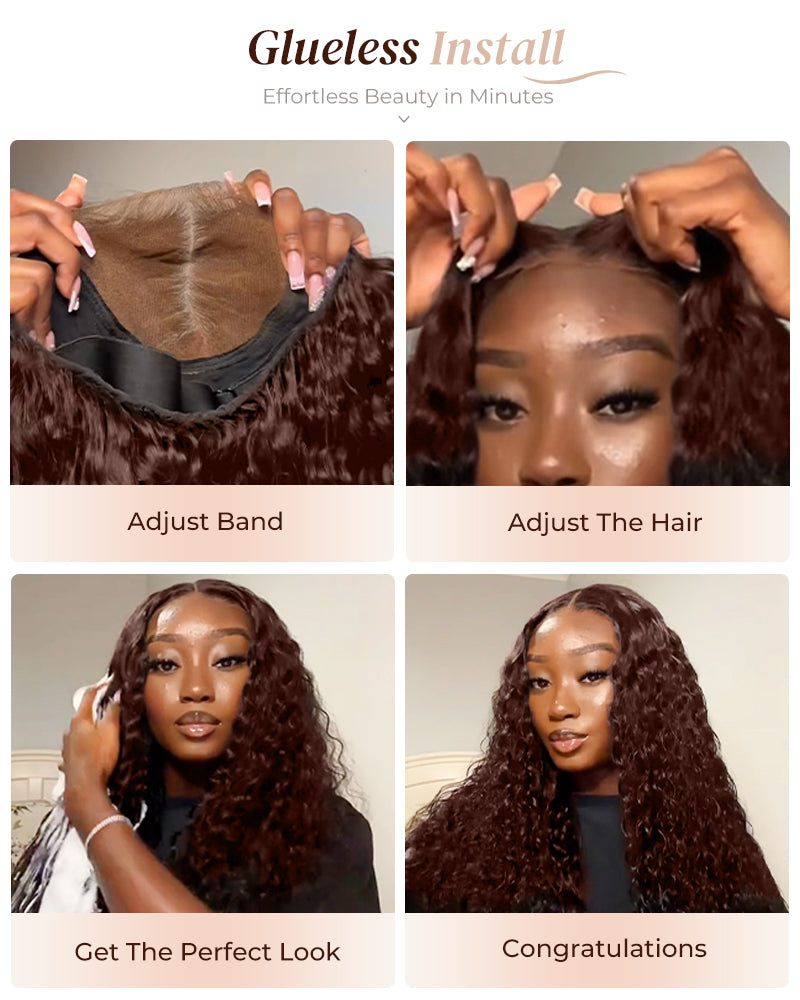 Chestnut Dark Brown Bohemian Natural Curl Pre-Cut 6x5 Lace Glueless Human Hair Wig Middle Part