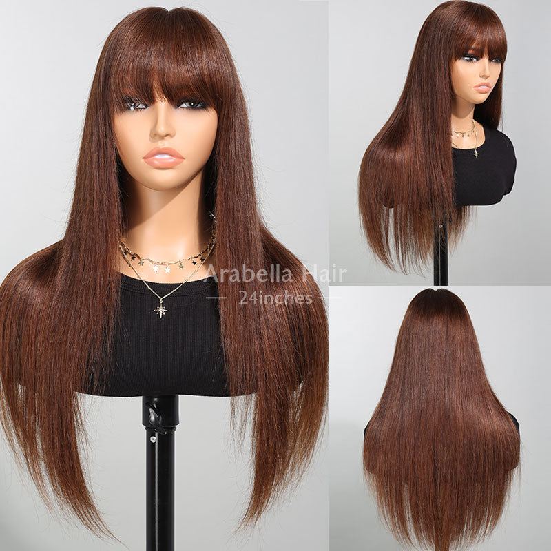 3x2 Lace Chestnut Dark Brown Color Wig Straight With Bangs