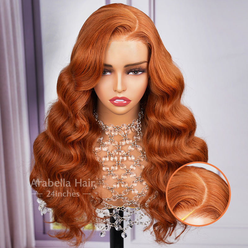 6x5 Pre-Cut Lace Dark Ginger Brown Colored C Part Wear&Go Glueless Loose Body Wave Human Hair Wigs